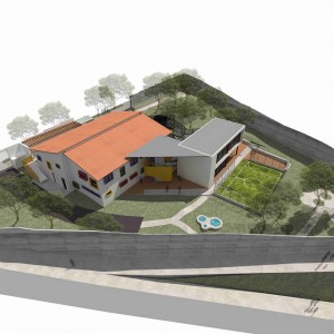 Vista geral da proposta com o elemento de conexão entre o novo e o antigo. (Ar:Co – Arquitetura Cooperativa)