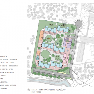 Fase 1- Construção do Pav. Térreo do Bloco Pedagógico. (Ar:Co – Arquitetura Cooperativa).