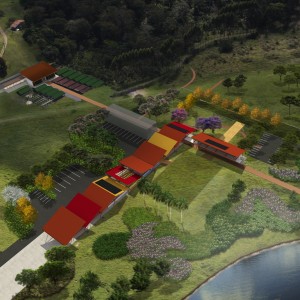 Etapa 1: Aérea – Bloco Administrativo / Serviços e Cocho de Fermentação de Cacau. (Ar:Co – Arquitetura Cooperativa).