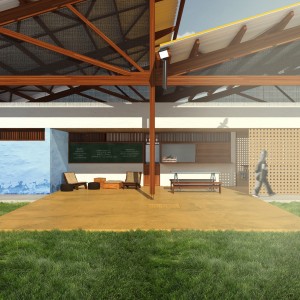 Etapa 1: Área de estar/ café do acesso ao refeitório. (Ar:Co – Arquitetura Cooperativa).