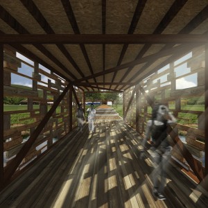 Etapa 1: Vista Interna da Passarela de Pedestres (Eixo Estruturador). (Ar:Co – Arquitetura Cooperativa).