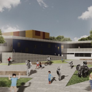 Vista de um dos Pátio Descoberto / Recreativo. (Ar:Co – Arquitetura Cooperativa).