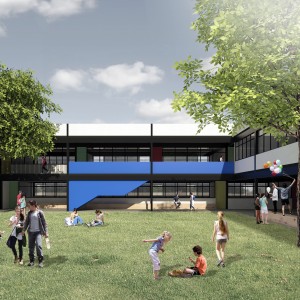 O pátio descoberto é um cuore-brincante onde todas as faixas etárias atendidas no CEF podem conviver e aprender umas com as outras. (Ar:Co – Arquitetura Cooperativa).