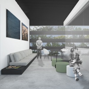 Opção 1: Vista da sala de cursos do pavimento superior. (Ar:Co – Arquitetura Cooperativa).