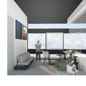 Opção 2: Vista da sala de cursos do pavimento superior. (Ar:Co – Arquitetura Cooperativa).