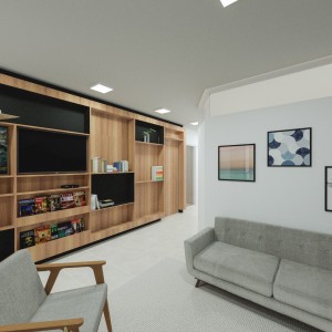 Proposta para a Sala de Estar/Espera do edifício existente. (Ar:Co – Arquitetura Cooperativa).