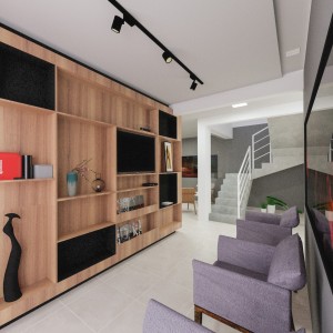 Proposta para a Sala de Estar/Espera do edifício existente. (Ar:Co – Arquitetura Cooperativa).