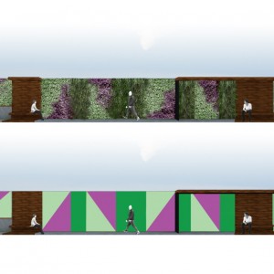 Opção 2 : Desenho de painel geométrico desenvolvido para a parede lateral do consultório. (Ar:Co – Arquitetura Cooperativa).