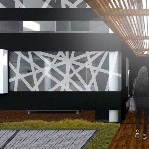 Opção 2: Vista do acesso ao consultório. (Ar:Co – Arquitetura Cooperativa).