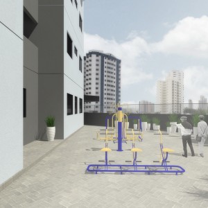 Proposta da área destinada a ATI (Academia da Terceira Idade) do edifício, opção 2. (Ar:Co – Arquitetura Cooperativa).