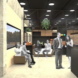 Vista da área de estar/espera. (Ar:Co – Arquitetura Cooperativa).