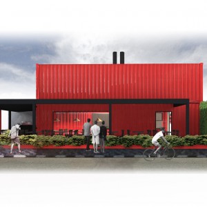 Vista da fachada lateral do restaurante. (Ar:Co – Arquitetura Cooperativa).