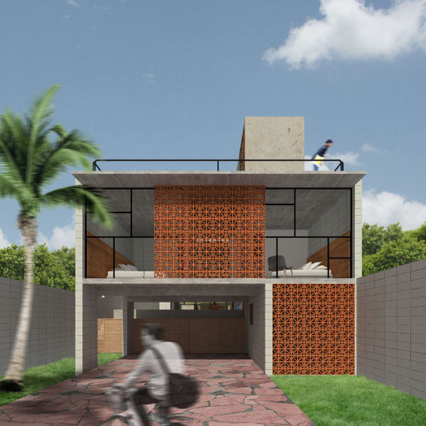 Vista da Fachada Principal. (Ar:Co – Arquitetura Cooperativa).