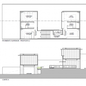 Planta Superior Proposta 2 e Corte AA. (Ar:Co – Arquitetura Cooperativa).