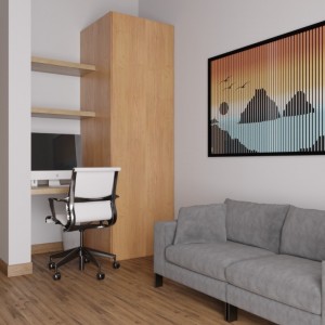 Vista da Suíte de Hóspedes / Home Office. (Ar:Co – Arquitetura Cooperativa),