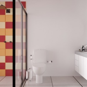 Vista do Banheiro da Suíte de Hóspedes / Home Office. (Ar:Co – Arquitetura Cooperativa),