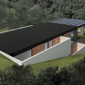 Vista dos fundos da fachada lateral esquerda. (Ar:Co – Arquitetura Cooperativa).