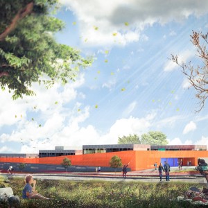 Vista da fachada principal. (Ar:Co – Arquitetura Cooperativa).