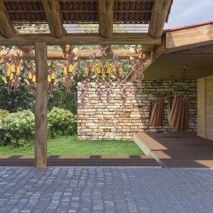 Vista da Garagem para o Pavilhão dos Dormitórios da Casa Principal. (Ar:Co – Arquitetura Cooperativa).