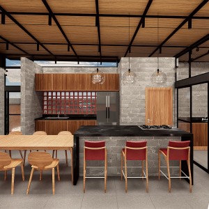 Vista da Sala de Estar para a Sala de Jantar / Cozinha. (Ar:Co – Arquitetura Cooperativa).