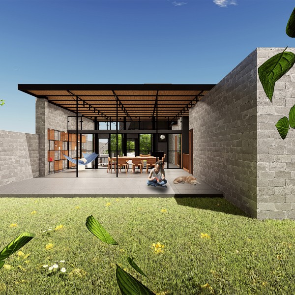 Vista Posterior da Casa. (Ar:Co – Arquitetura Cooperativa).