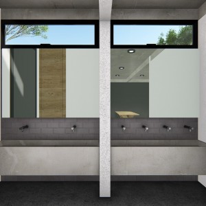 Vista dos bebedouros / pia do salão de festas da comunidade. (Ar:Co – Arquitetura Cooperativa).