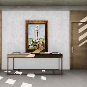 Vista do Hall de acesso a nave da igreja. (Ar:Co – Arquitetura Cooperativa).