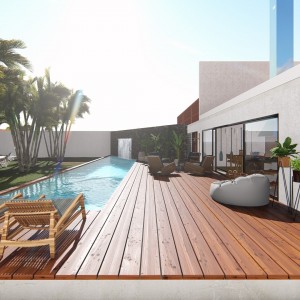 VIsta do deck da piscina. (Ar:Co – Arquitetura Cooperativa).