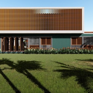 Fachada Sudoeste. (Ar:Co – Arquitetura Cooperativa).