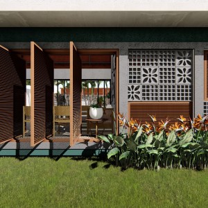 Detalhe da fachada Sudoeste. (Ar:Co – Arquitetura Cooperativa).