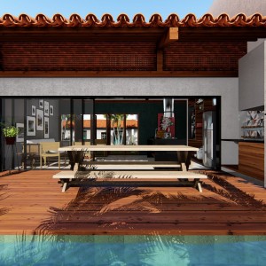 Vista da área externa do pavilhão de hóspedes. (Ar:Co – Arquitetura Cooperativa).