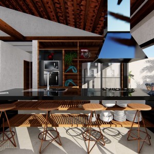 Vista da bancada da Cozinha. (Ar:Co – Arquitetura Cooperativa).