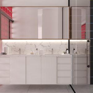 Banheiro Suíte Principal. (Ar:Co – Arquitetura Cooperativa).