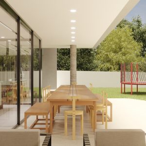 Área externa coberta. (Ar:Co – Arquitetura Cooperativa).