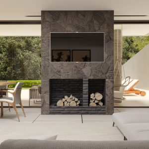 Lareira da sala de estar. (Ar:Co – Arquitetura Cooperativa).