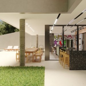 Área externa coberta. (Ar:Co – Arquitetura Cooperativa).