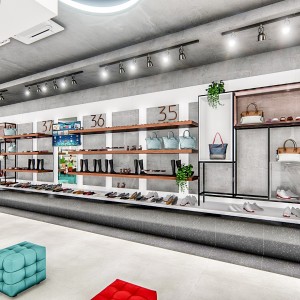 Vista da área de exposição do interior da loja. (Ar:Co – Arquitetura Cooperativa).