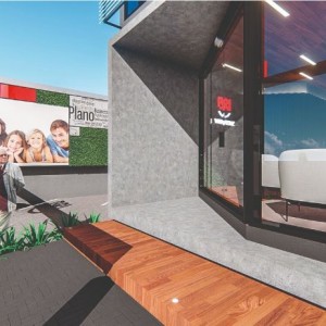 Detalhe do acesso ao edifício. (Ar:Co-Arquitetura Cooperativa).