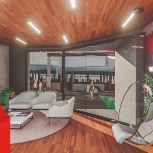 Vista da Recepção para a área externa. (Ar:Co-Arquitetura Cooperativa).