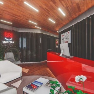 Vista da área de estar da recepção. (Ar:Co-Arquitetura Cooperativa).