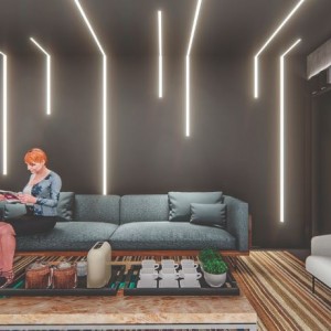 VIsta do Lounge / Atendimento P.N.E. (Ar:Co-Arquitetura Cooperativa).