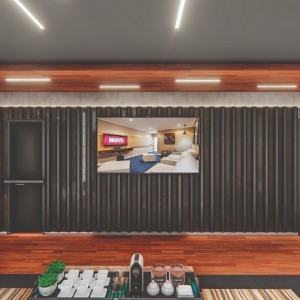 VIsta do Lounge / Atendimento P.N.E. (Ar:Co-Arquitetura Cooperativa).