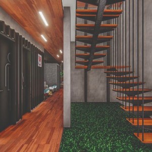 Vista da escada / eixo de conexão. (Ar:Co-Arquitetura Cooperativa).