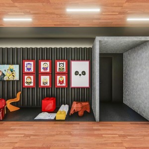 Vista da sala de projeção / área infantil. (Ar:Co-Arquitetura Cooperativa).