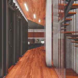 Vista do eixo de conexão do pavimento superior. (Ar:Co-Arquitetura Cooperativa).