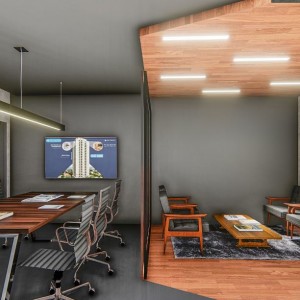 Vista da Sala de Atendimento / Reuniões. (Ar:Co-Arquitetura Cooperativa).