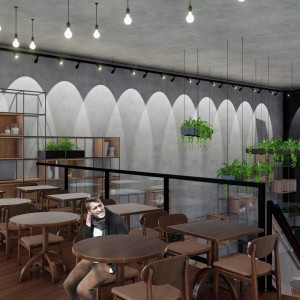 Vista do Mezanino para o Salão Principal. (Ar:Co – Arquitetura Cooperativa).