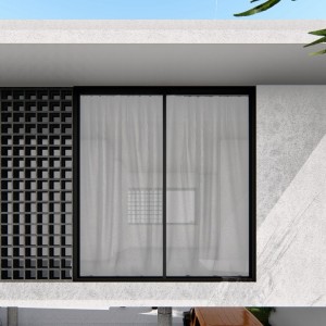 Detalhe da fachada frontal do edifício proposto para ampliação da casa. (Ar:Co – Arquitetura Cooperativa).