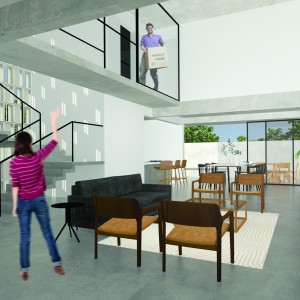 Vista da Sala de Estar. (Ar:Co – Arquitetura Cooperativa).