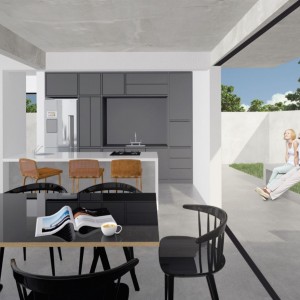 Vista da Sala de Jantar para a Cozinha. (Ar:Co – Arquitetura Cooperativa).